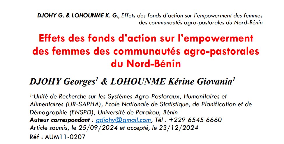 Effets des fonds d’action sur l’empowerment des femmes des communautés agro-pastorales du Nord-Bénin